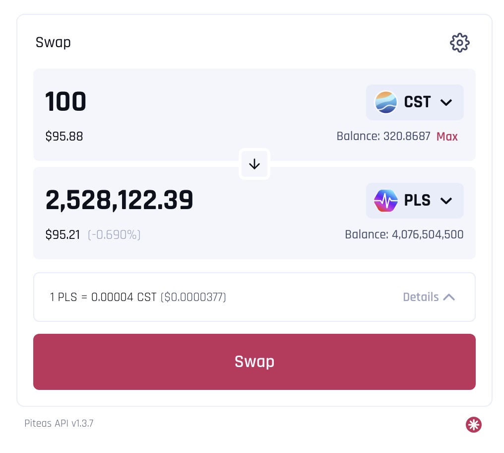 new Coast swap feature for pulsechain trades